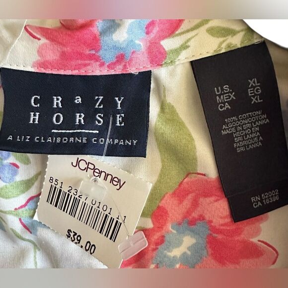 Crazy Horse Button Down Floral Shirt Women's Size X-Large 3/4 Sleeve. Pastel - Picture 4 of 8